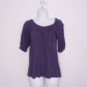 Elle Women's Pleat Neck Blouse Purple Extra Small Shirt Cute Top